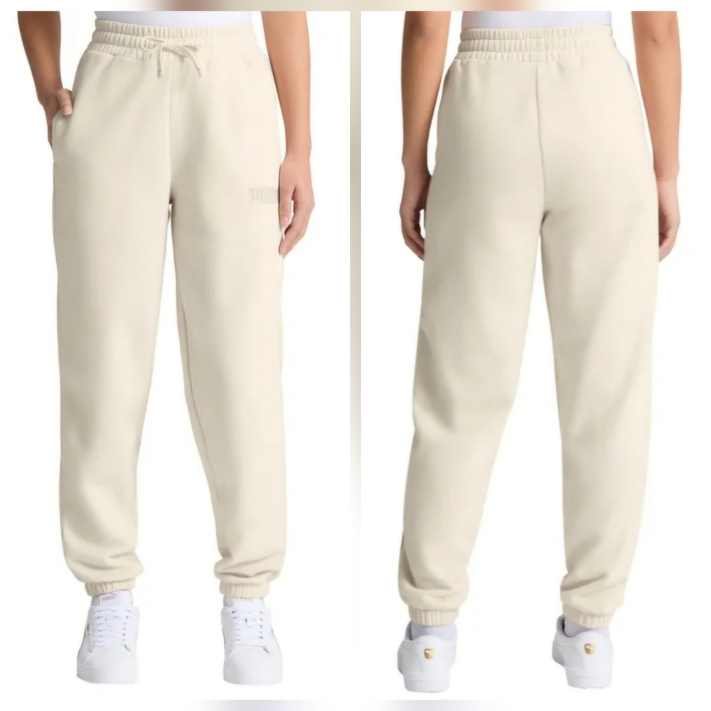 NEW! Puma Cream Fleece Joggers with Logo